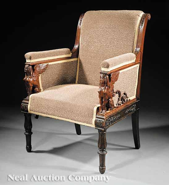 Appraisal: An American Renaissance Carved Mahogany Armchair c - possibly Pottier