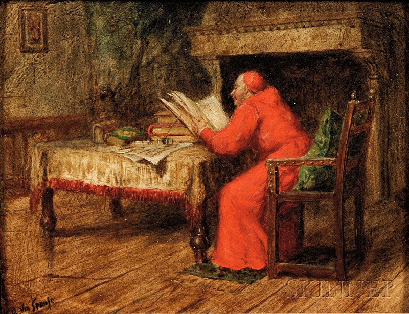 Appraisal: Continental School th Century Cardinal Reading Indistinctly signed l l