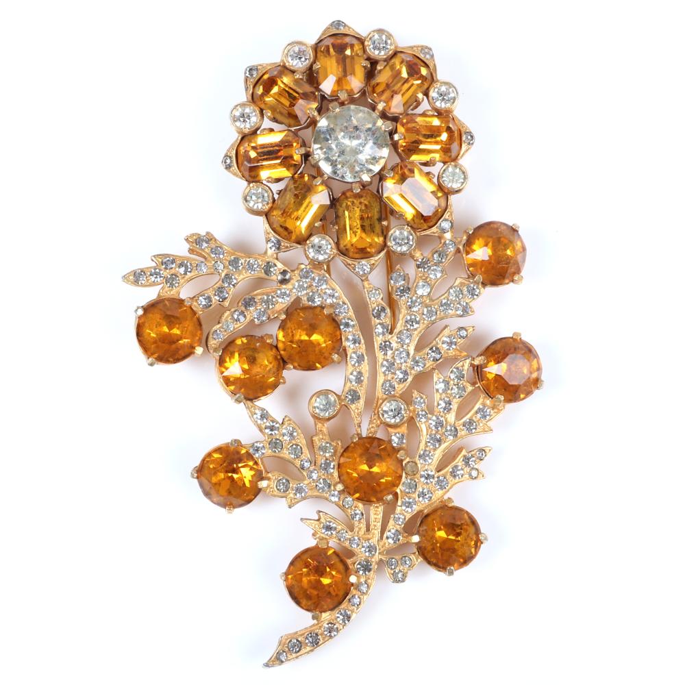 Appraisal: EISENBERG ORIGINAL HUGE DIMENSIONAL SUNFLOWER FUR CLIP WITH AMBER EMERALD-CUT