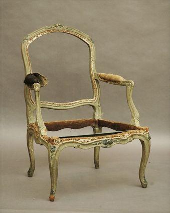 Appraisal: Louis XV Painted Fauteuil Frame Rear seat rail stamped I