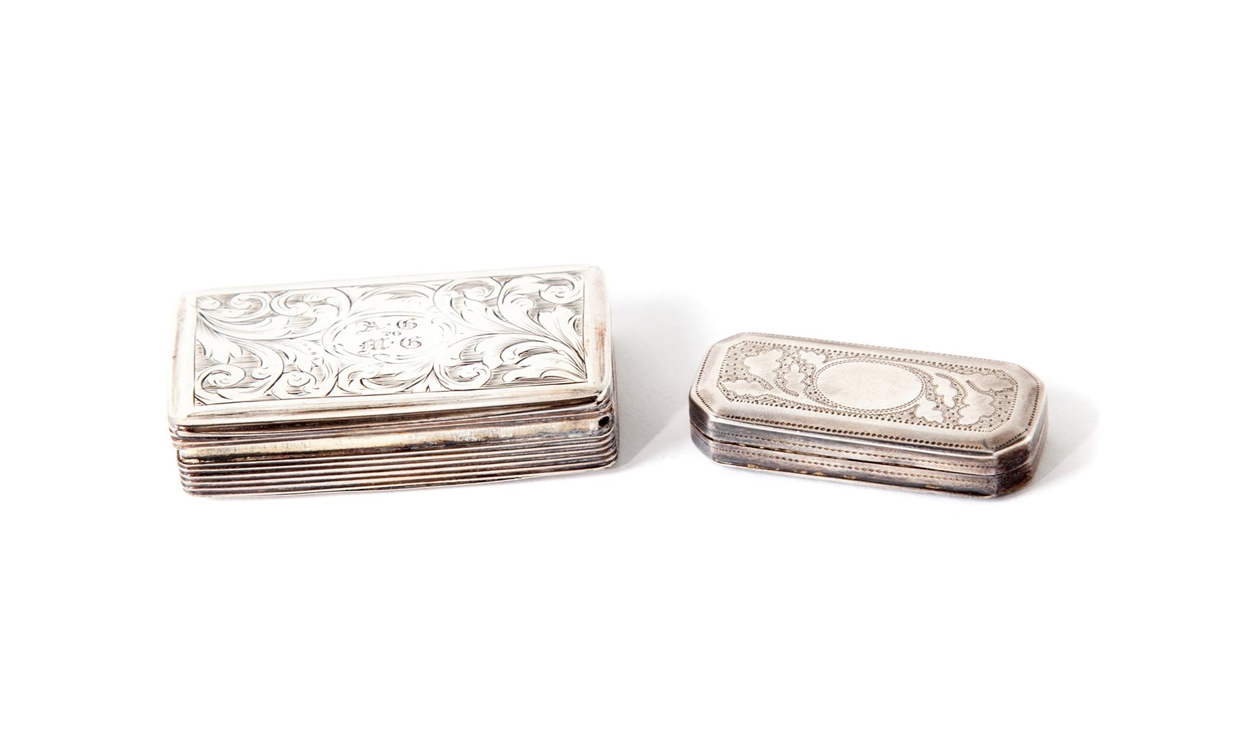 Appraisal: TWO STERLING SILVER ENGLISH VINAIGRETTES Early-mid th century Long rectangular