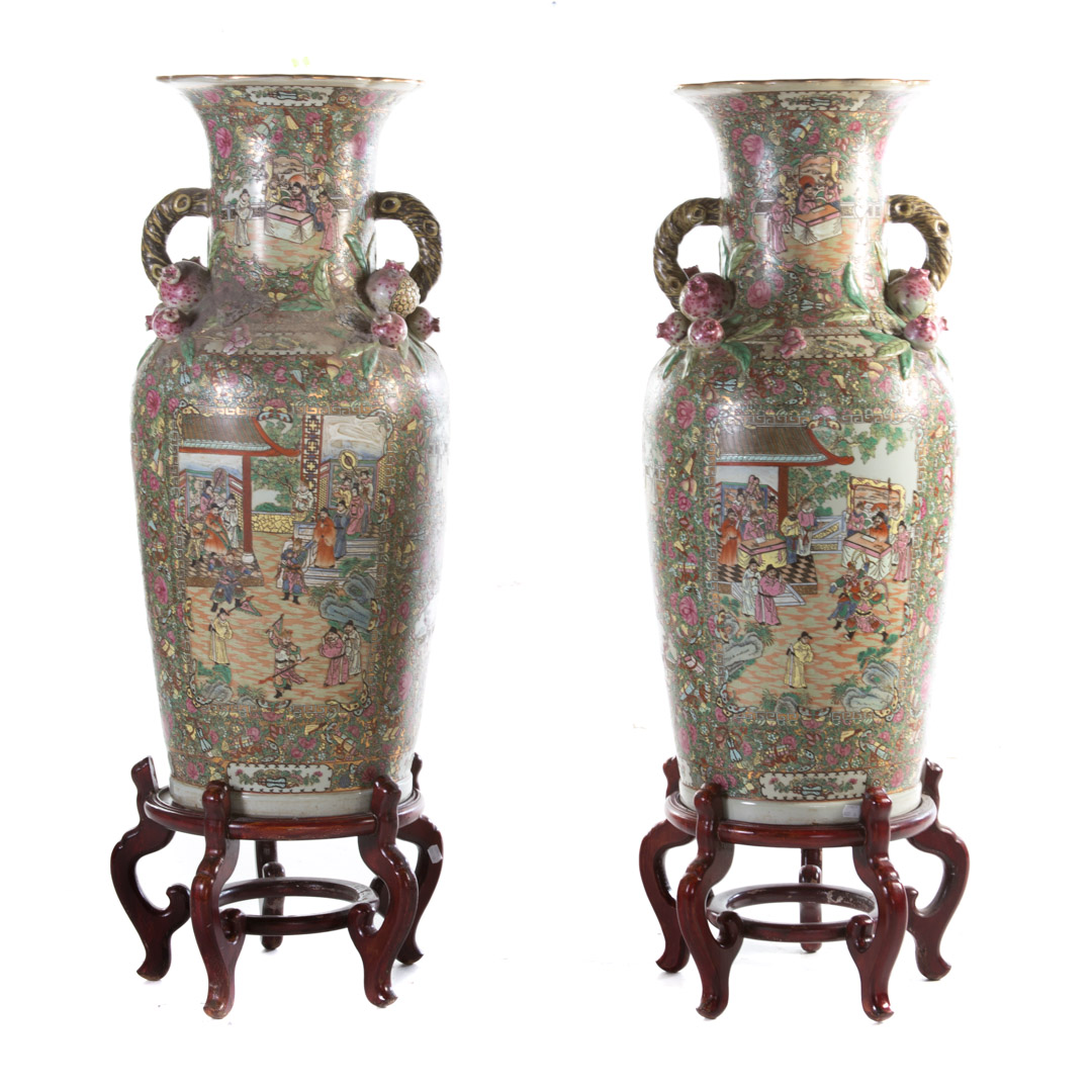 Appraisal: Pair of Chinese Export Rose Medallion palace vases contemporary vases