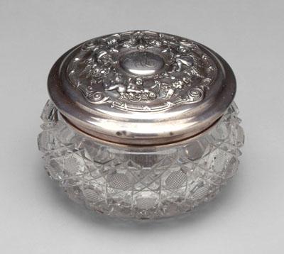 Appraisal: Sterling cut glass dresser jar glass base with star and