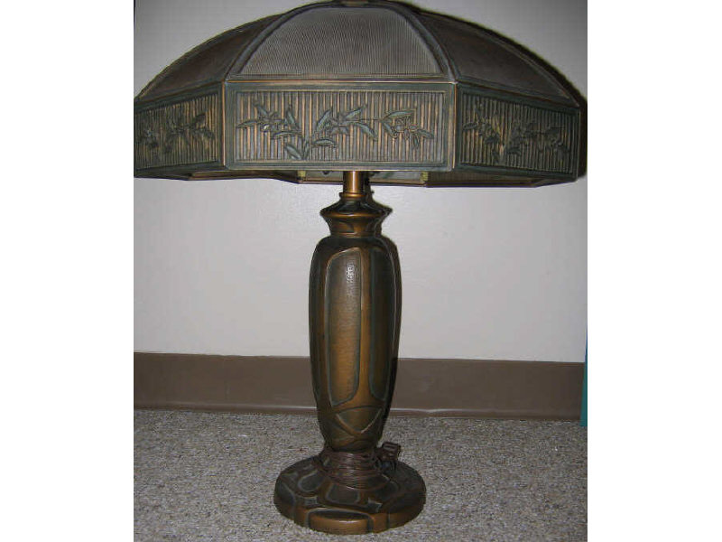 Appraisal: ARTS CRAFTS METAL LIBRARY LAMP with bronze tone standard and