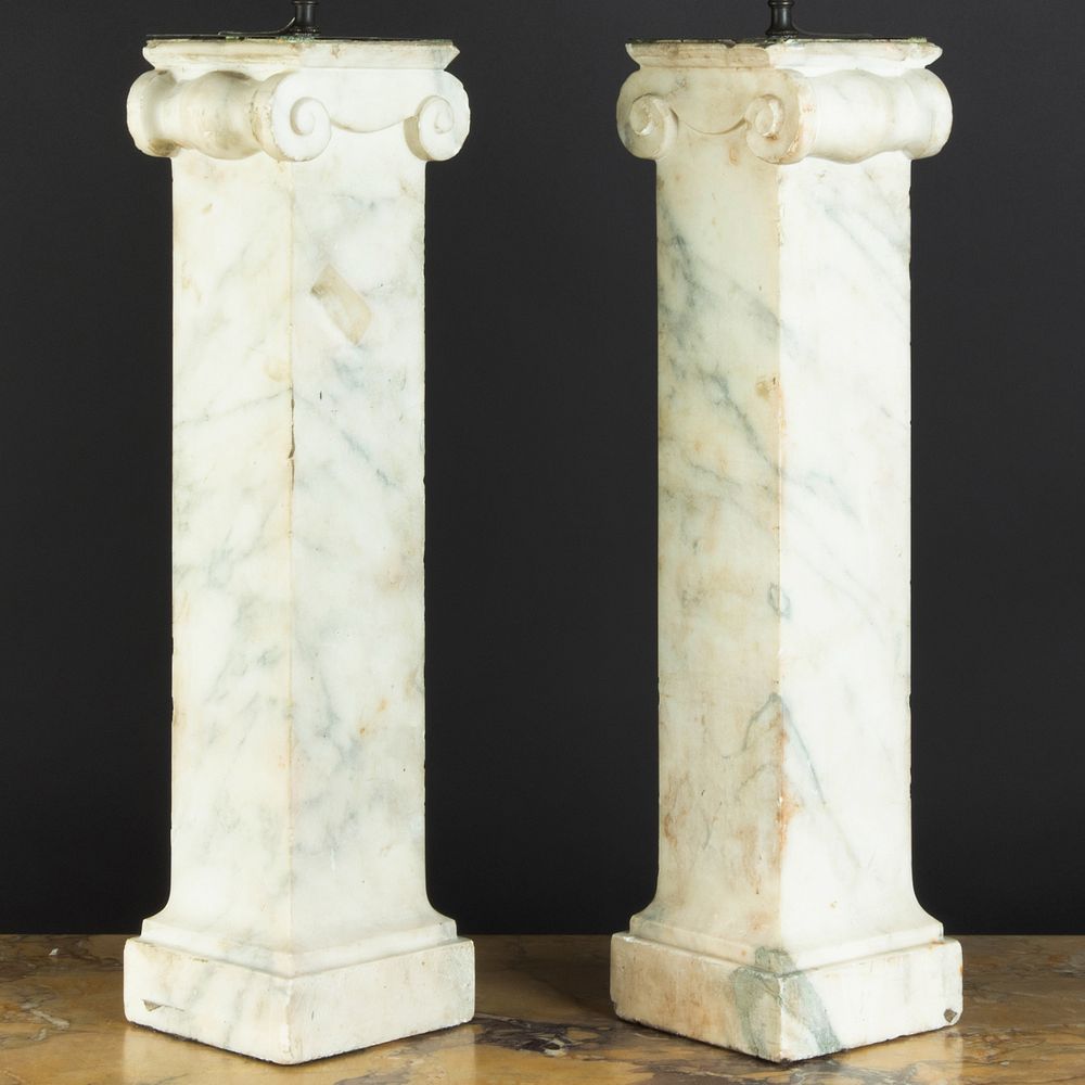 Appraisal: Pair of Carved Marble Ionic Columnar Lamps x x in