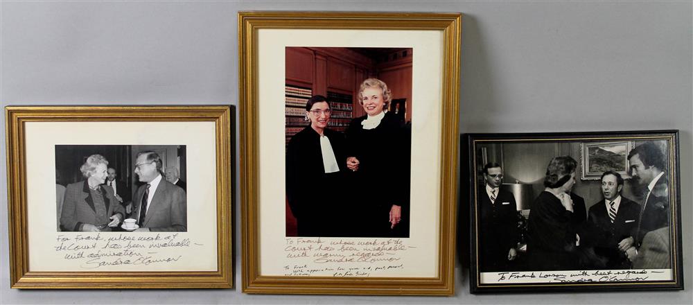 Appraisal: THREE INSCRIBED PHOTOGRAPHS OF SUPREME COURT JUSTICE SANDRA DAY O'CONNOR