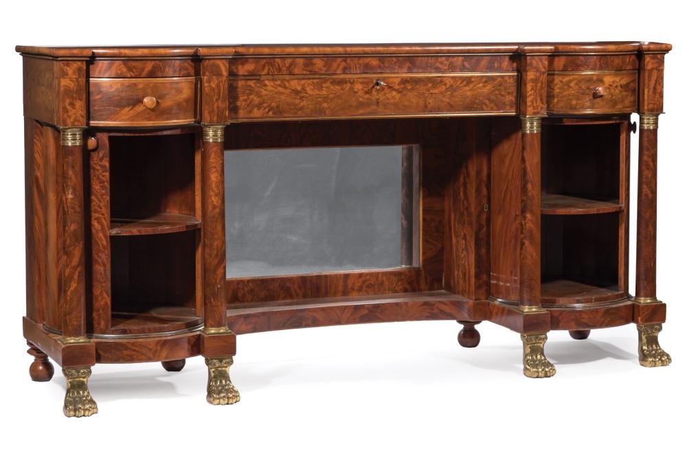 Appraisal: American Classical Brass Inlaid and Bronze-Mounted Mahogany Sideboard early th