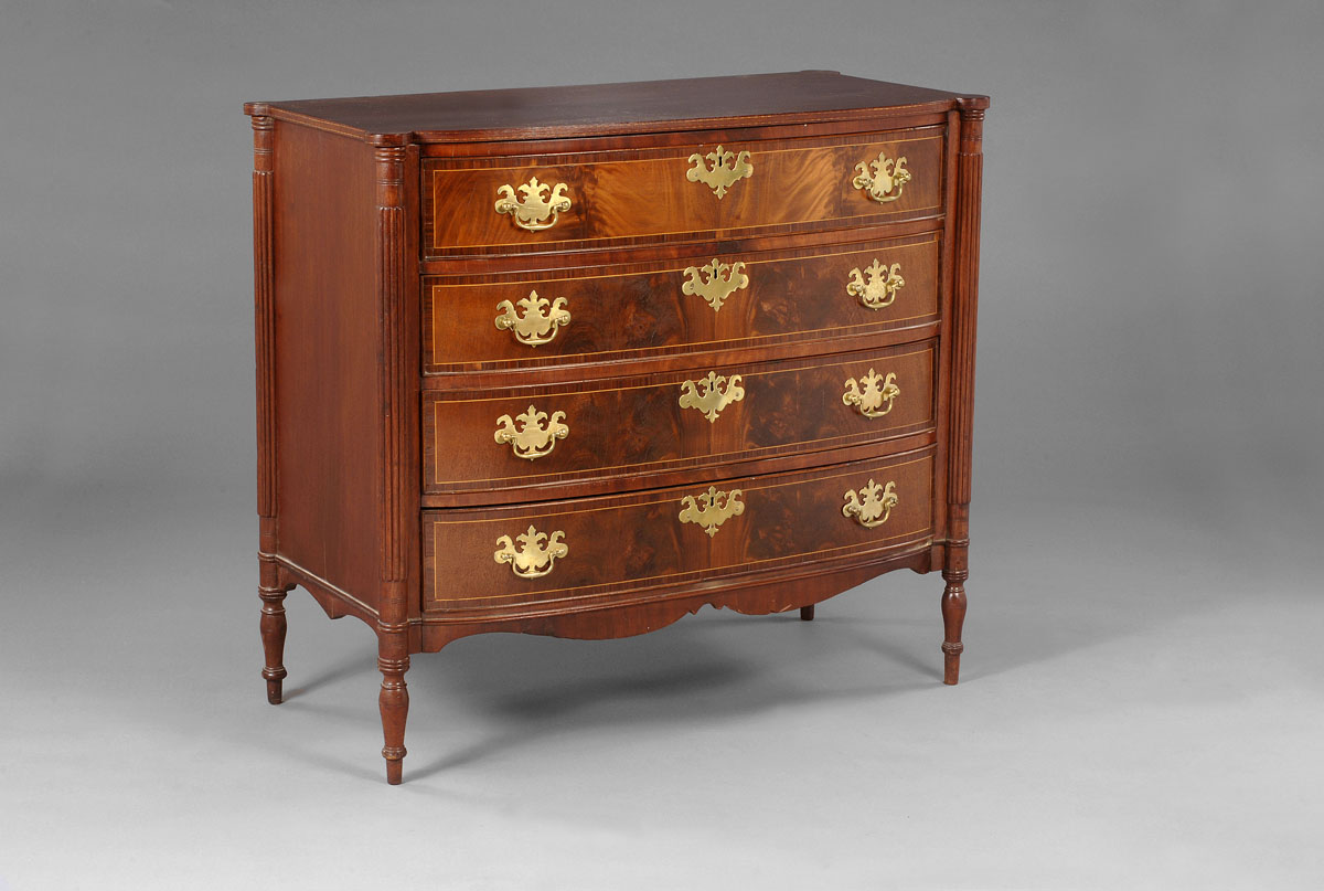 Appraisal: NEW ENGLAND SHERATON MAHOGANY BOW FRONT CHEST OF DRAWERS Height