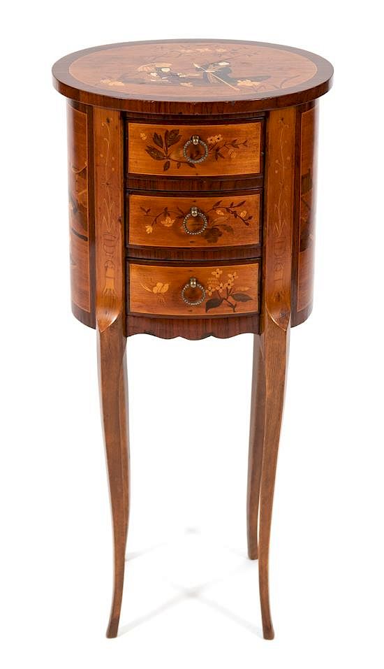 Appraisal: A Louis XV XVI Transitional Style Marquetry Table en Chiffonier