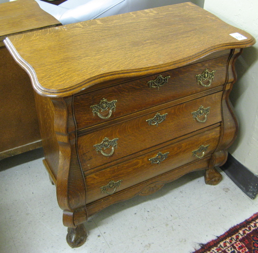 Appraisal: PETITE OAK COMMODE Dutch th century having three drawers between