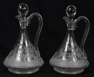 Appraisal: Pair of etched carafes possibly Hawkes th century each having