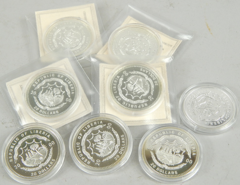 Appraisal: Six commemorative silver coins from the Republic of Liberia to