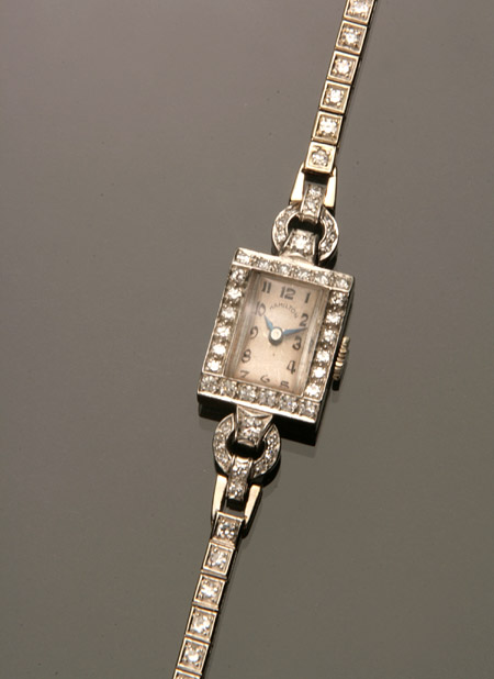 Appraisal: Lady's -Karat White-Gold Platinum and Diamond -Jewel Manual-Wind Cocktail Wristwatch