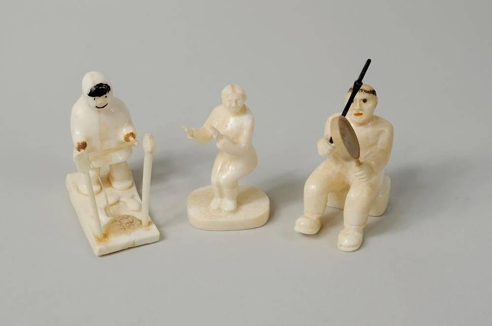 Appraisal: Three Small Inuit Carved Marine Ivory Figures Three small Inuit