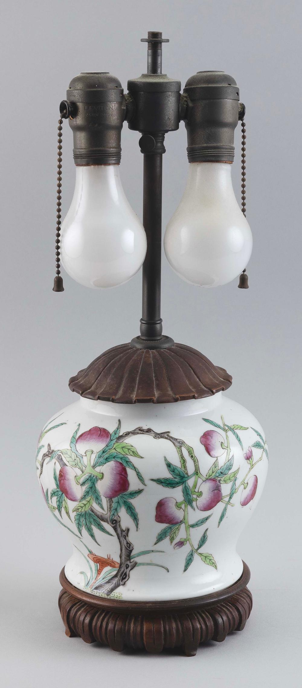 Appraisal: CHINESE NINE-PEACH PORCELAIN JAR MOUNTED AS A TABLE LAMP TH