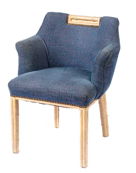 Appraisal: A set of eight custom blue upholstered faux bamboo armchairs