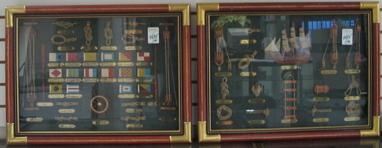 Appraisal: TWO SHADOW BOX BRASS DECORATED FRAMES depicting samples of sailor's