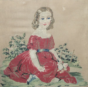 Appraisal: A Berlin wool-work picture of a girl in a red