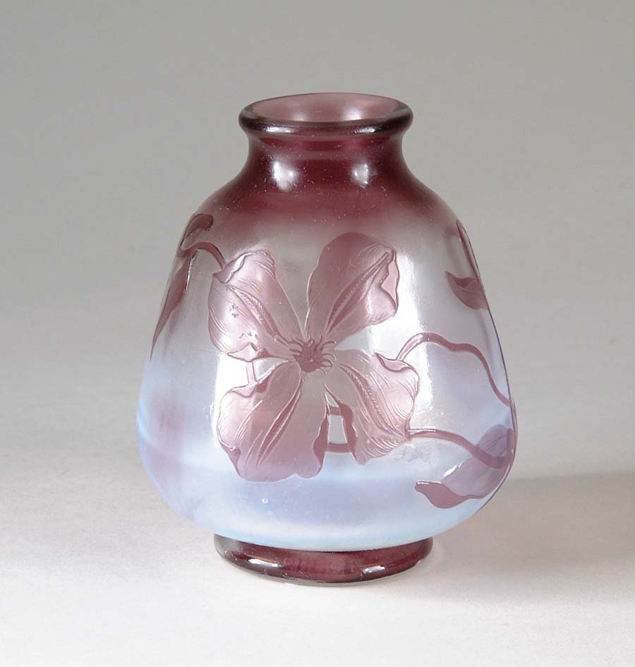 Appraisal: DAUM CAMEO VASE Interesting Daum vase shades from purple at