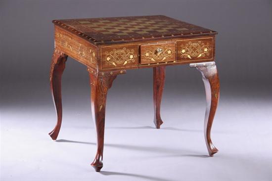 Appraisal: FRENCH PROVINCIAL-STYLE ROSEWOOD GAMES TABLE th century with hand-painted boulle