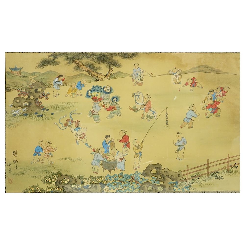 Appraisal: Chinese Scroll Painting Chinese Scroll Painting Children Stamped Signed Lower