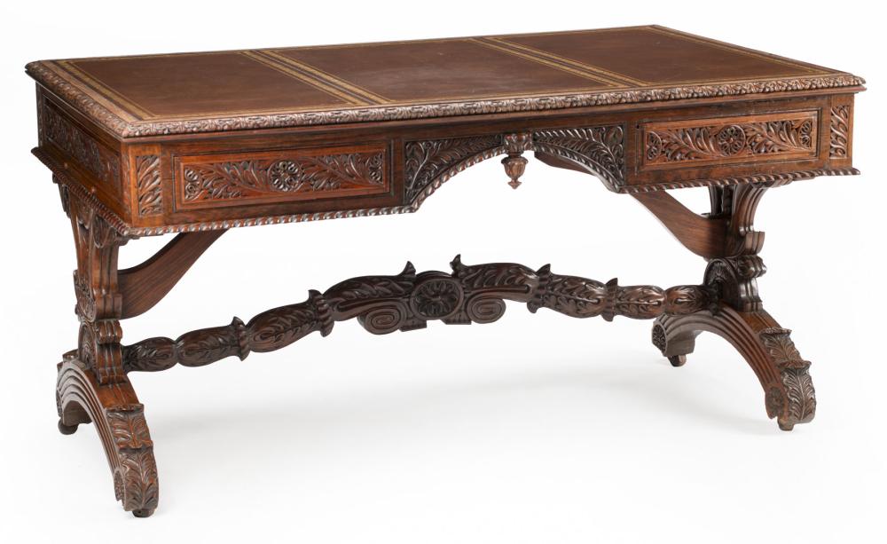 Appraisal: English Colonial Rosewood Partner's Desk th c inset leather top