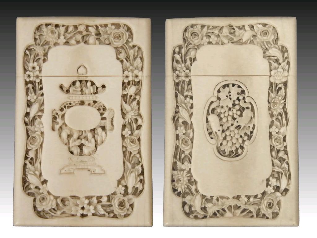 Appraisal: Chinese Canton ivory calling card case of rectangular form finely