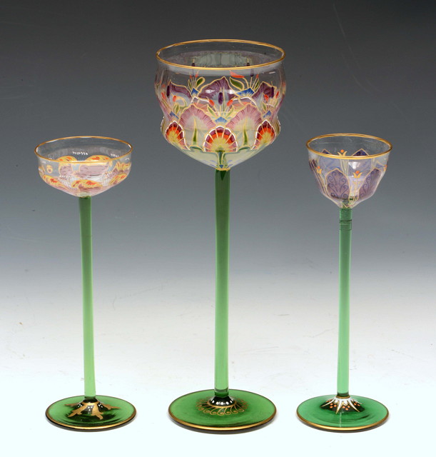 Appraisal: Three Art Nouveau German drinking glasses each hand decorated with