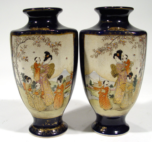 Appraisal: Pair of hexagonal Japanese Satsuma pottery vases painted and gilded