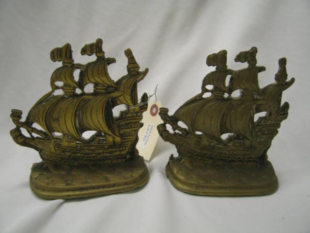 Appraisal: Deco Brass Bookends of Spanish Galleons