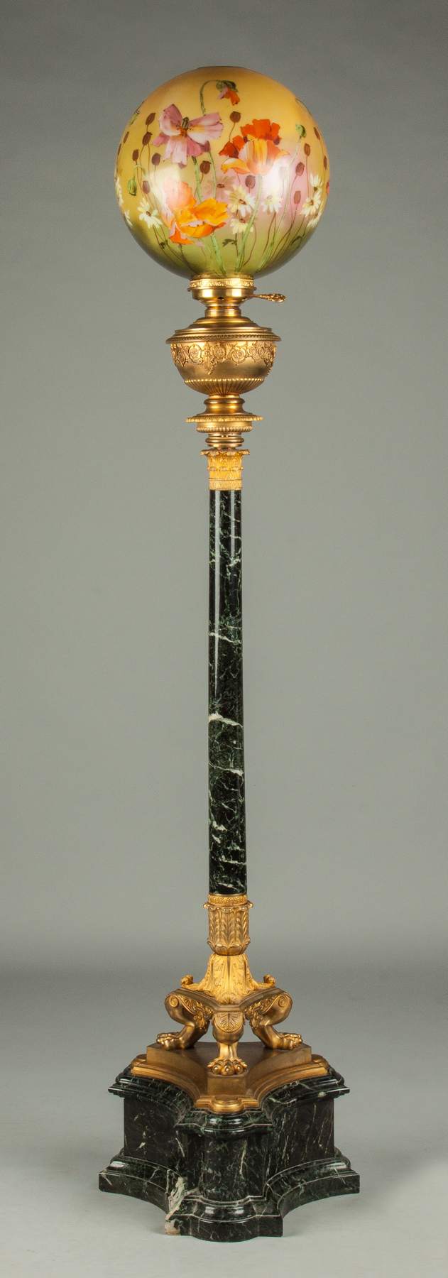 Appraisal: Gilt Bronze Marble Adjustable Torchier Lamp with Hand Painted Shade