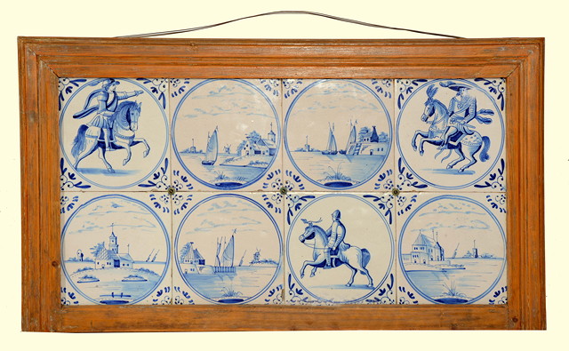 Appraisal: A SET OF EIGHT DELFT STYLE BLUE AND WHITE TILES