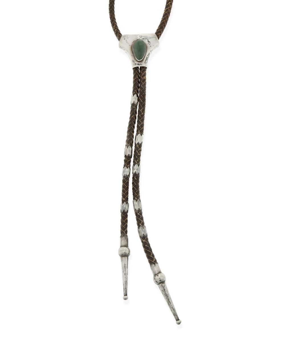 Appraisal: A Salvador Teran-style silver and stone set bolo tie Mid-