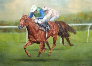 Appraisal: Elizabeth Brookes late th century- Horse race possibly depicting Lester