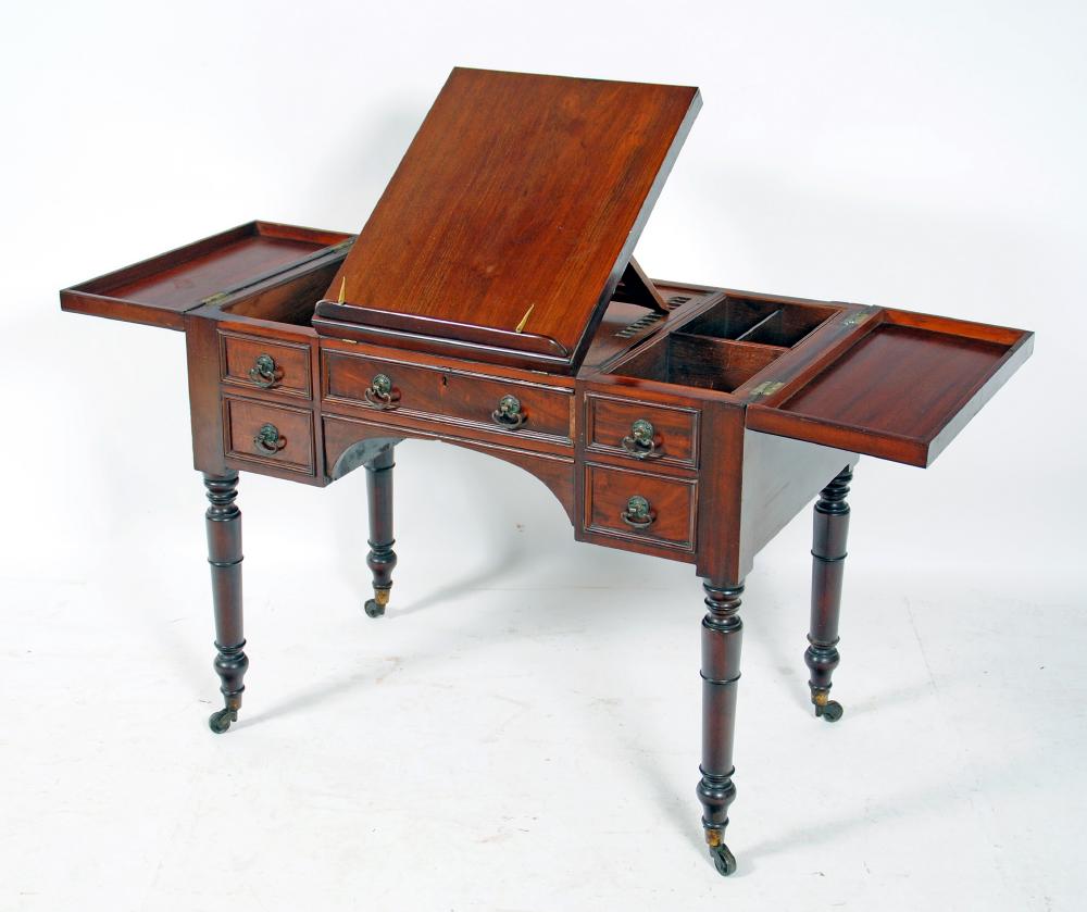 Appraisal: A DRAUGHTSMAN'S MAHOGANY TABLE early th century the triple split