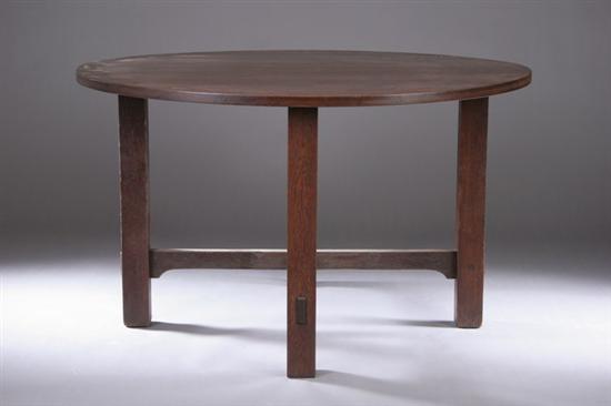 Appraisal: AMERICAN MISSION OAK CENTER TABLE th century On square post