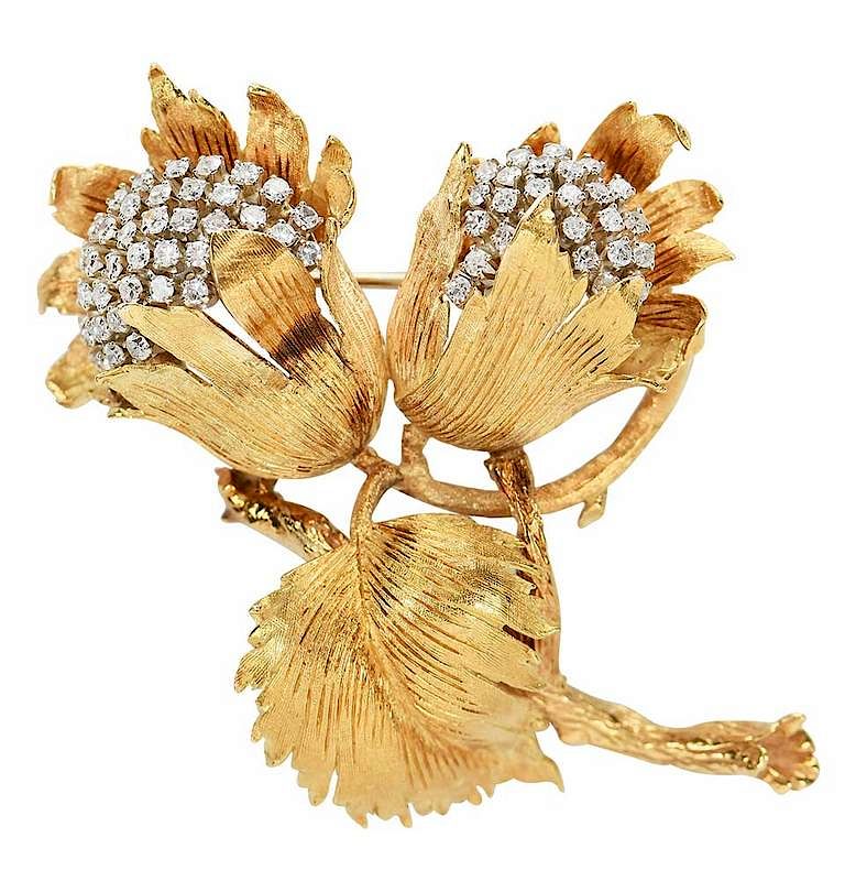 Appraisal: kt Diamond Flower Brooch approx single cut diamonds estimated total