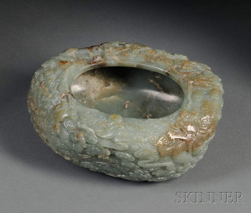 Appraisal: Imperial Jade Bowl carved in high relief along the body