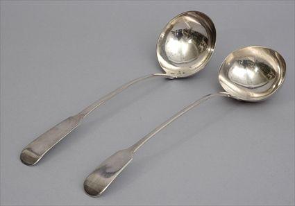 Appraisal: TWO GEORGIAN SILVER PUNCH LADLES D C Edinburgh and William