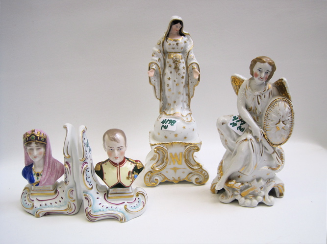 Appraisal: FOUR LATE TH CENTURY PORCELAIN PIECES pair German bookends formed