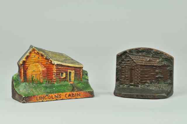 Appraisal: 'LINCOLN'S CABIN'' DOORSTOP BOOKEND Lot of two cast iron pieces