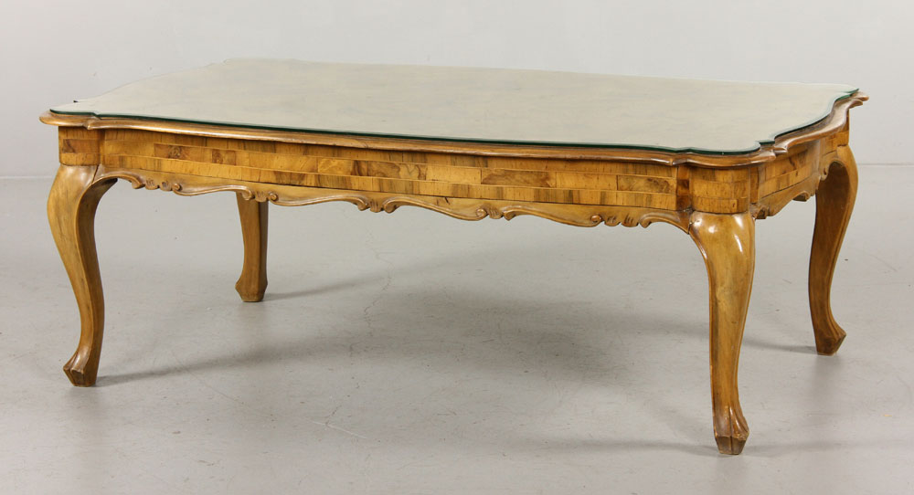 Appraisal: - Italian Style Burl Wood Inlaid Coffee Table Italian style