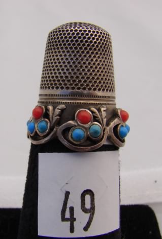 Appraisal: German sterling thimble with stone band