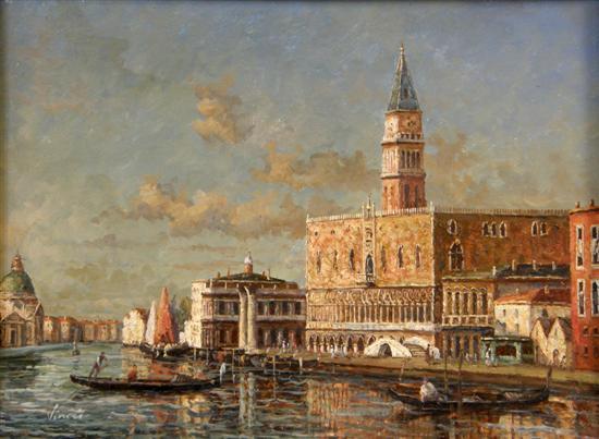 Appraisal: Vincci Venice canal landscape signed oil on board h w