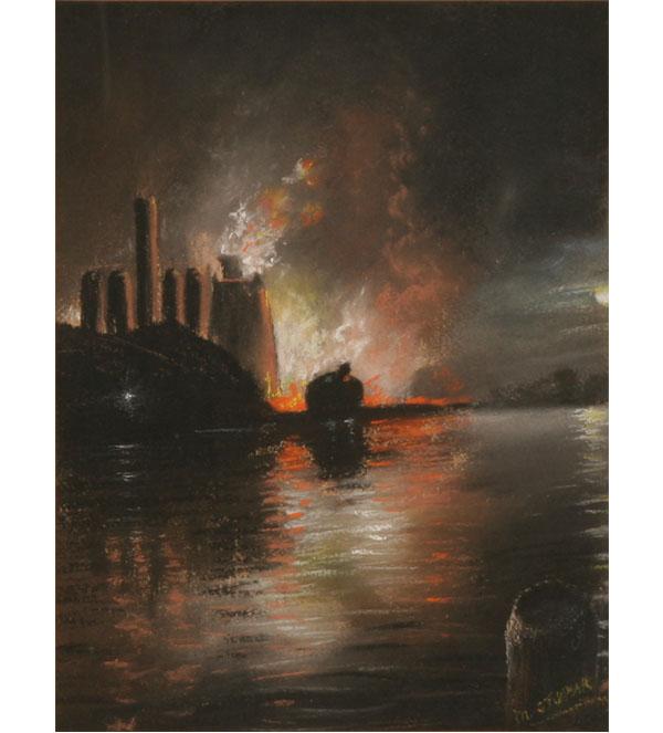 Appraisal: M Stupar American th century industrial scene with barge and