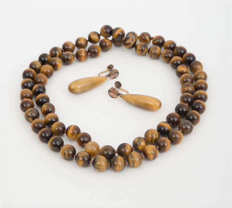 Appraisal: TIGER'S EYE QUARTZ BEADED NECKLACE Together with a pair of