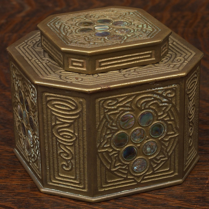 Appraisal: Tiffany Studios inkwell bronze with an Abalone pattern signed Tiffany