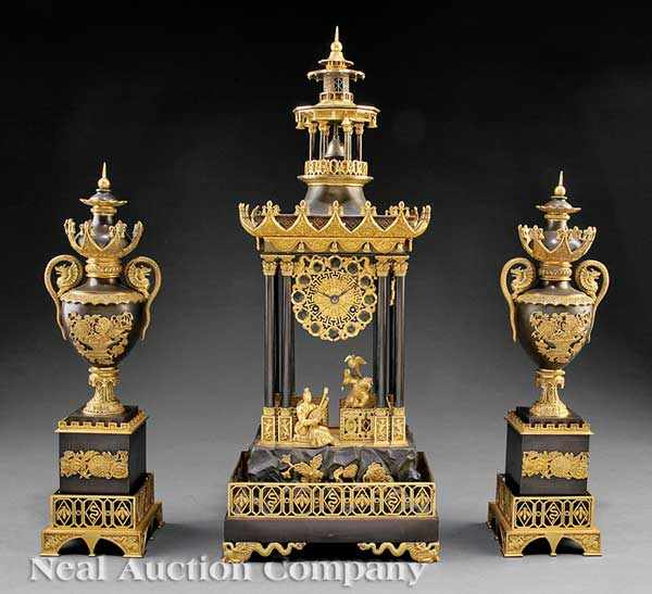 Appraisal: A Fine Louis Philippe Gilt and Patinated Bronze Three-Piece Clock