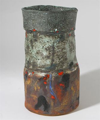 Appraisal: A stoneware vase by Robin Welch cylindrical form painted with