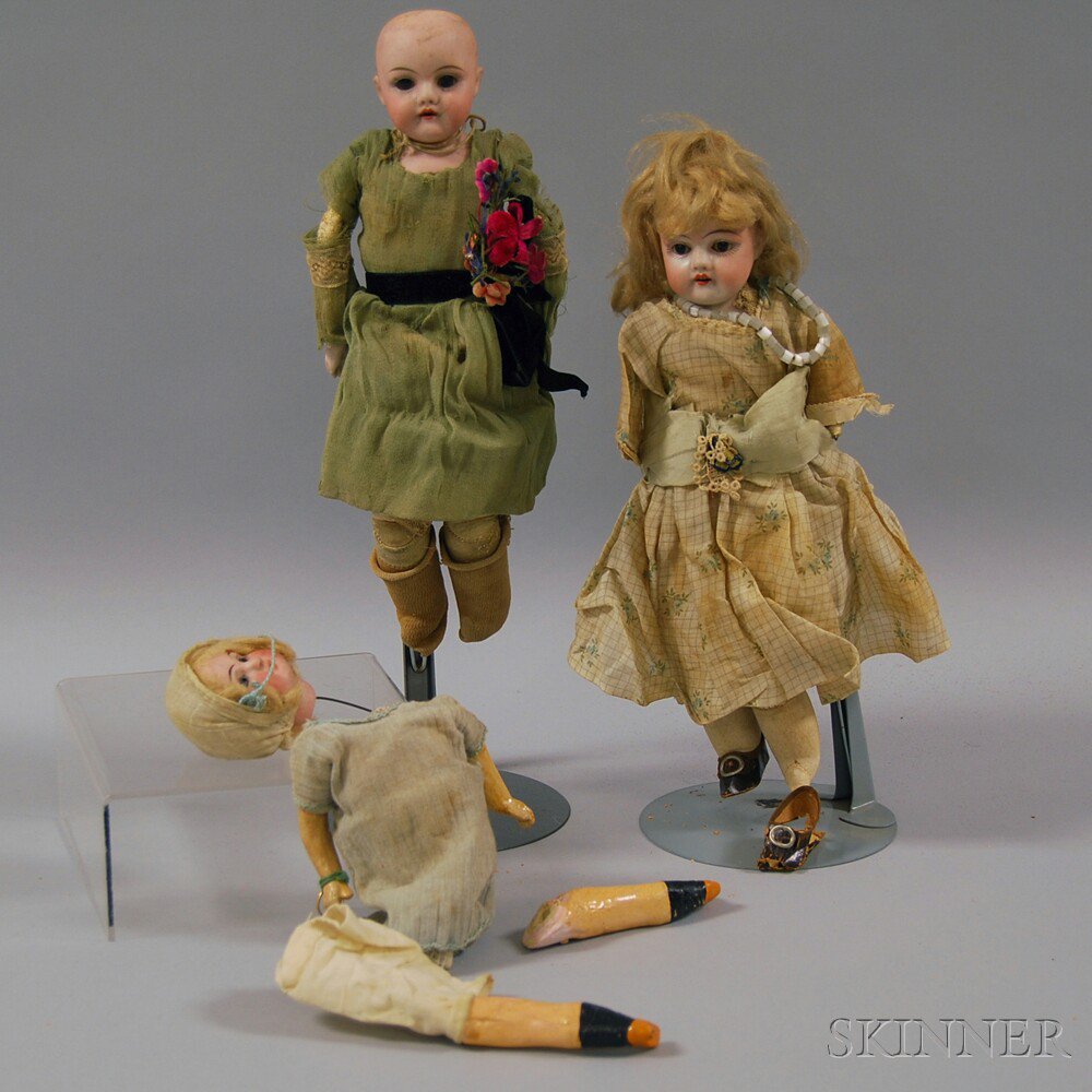 Appraisal: Group of Three Bisque Dolls Germany early th century comprising